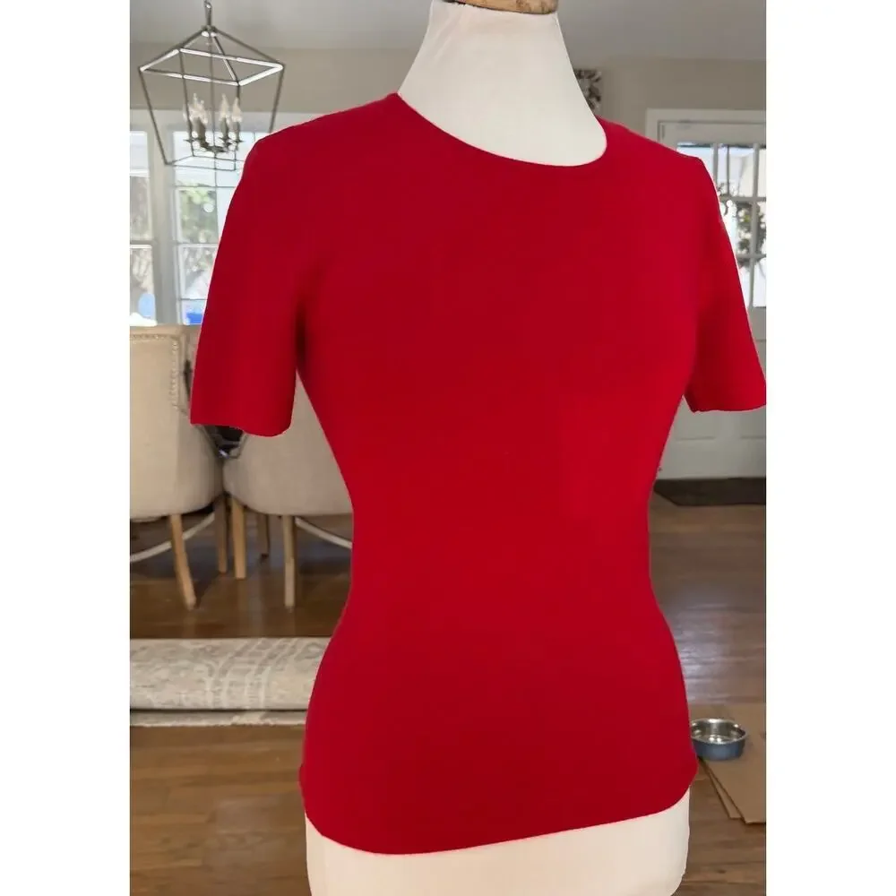 Michael Kors  Red Cashmere Short-Sleeve Sweater Medium